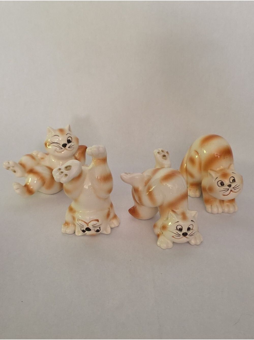 Vintage Quon Quon Ceramic Tabby Ginger Cat Figurines Set of 4 - Made in Japan